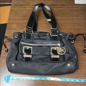 Michael Kors patent & nylon satchel Black
